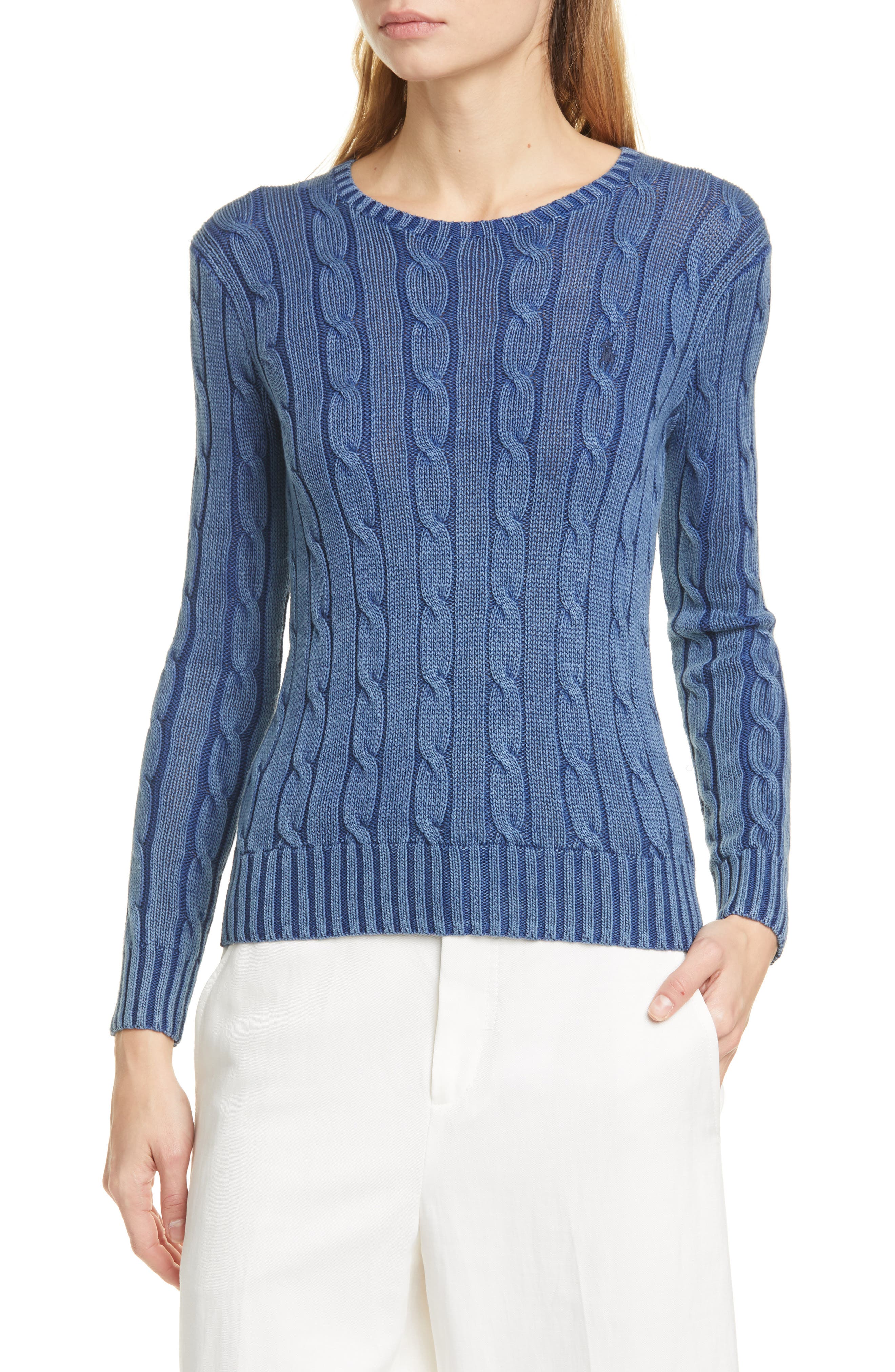 polo women's cotton cable knit sweater