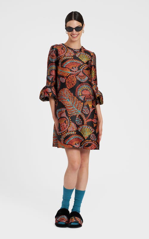La Doublej 24 7 Jacquard Bell-sleeve Dress In Jacquard Sicomore Black