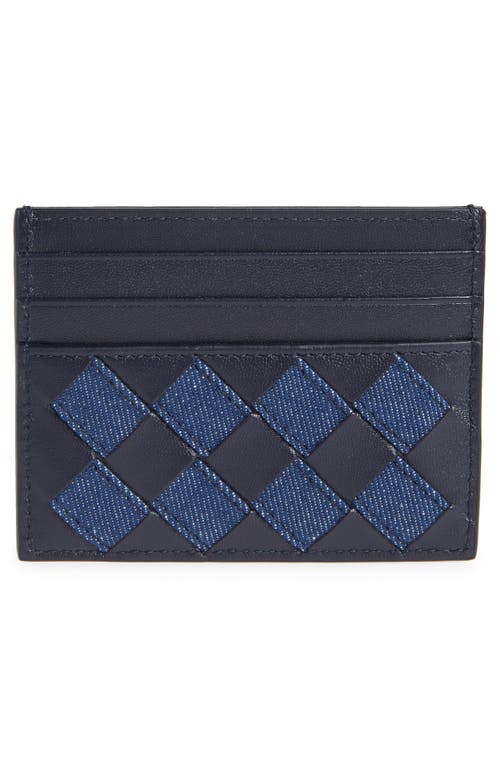 Shop Bottega Veneta Intrecciato Denim & Leather Card Case In 4165 Abyss-indigo/abyss