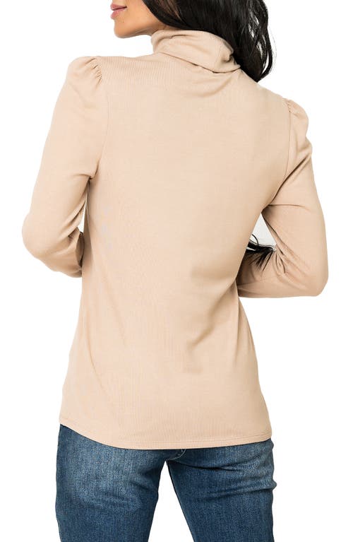 Shop Gibsonlook Puff Sleeve Rib Turtleneck In Taupe