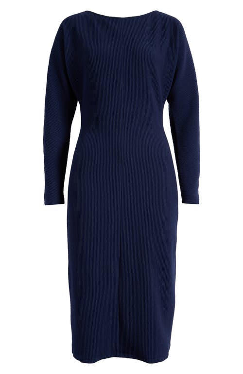 Shop Luxely Long Sleeve Boat Neck Dress In Navy