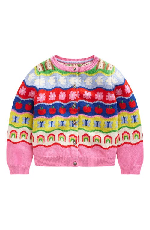 Shop Mini Boden Kids' Edie Fair Isle Cotton & Wool Blend Cardigan In Multi Rainbow