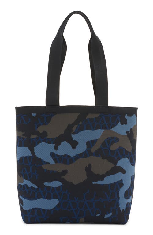 Shop Valentino Garavani Iconographe Camouflage Jacquard Tote In Marine