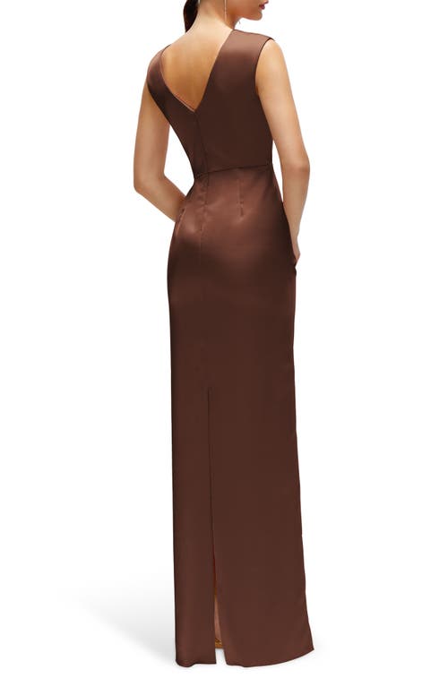 Shop After Six Pleated Cap Sleeve Charmeuse Gown In Cognac