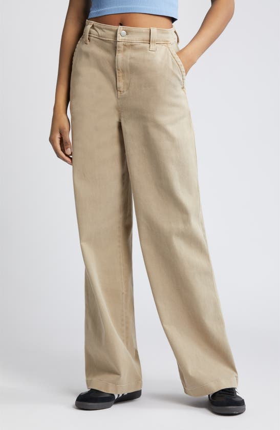 Bp. High Waist Wide Leg Twill Pants In Tan Mink