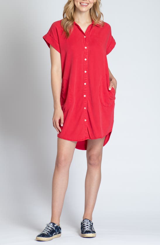 Shop Apny Short Sleeve Shirtdress In Red