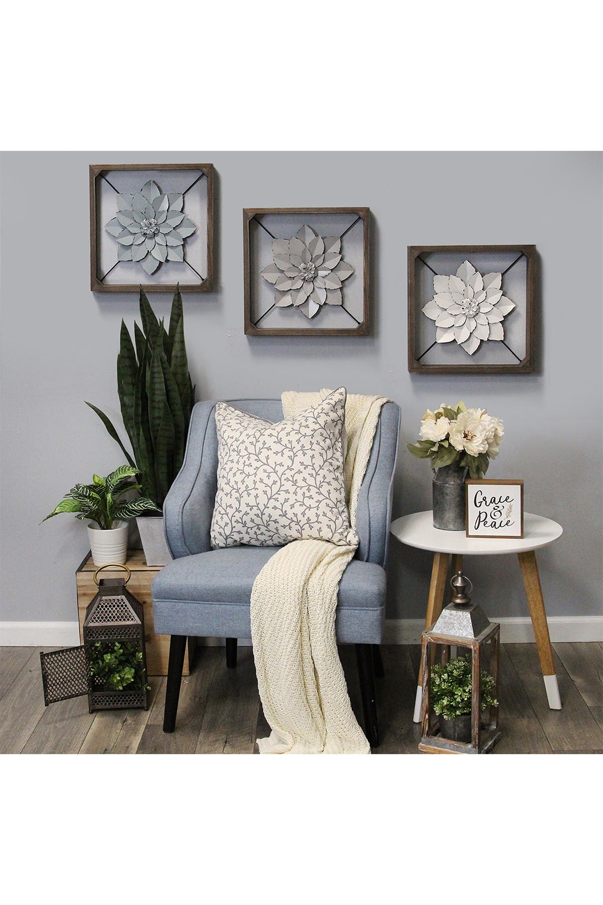 Stratton Home Dark Walnut/white Framed Metal Flower In Brown Overflow10