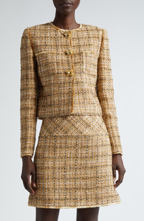 Shop St John St. John Collection Multiyarn Metallic Tweed Crop Jacket In Gold/canyon Multi