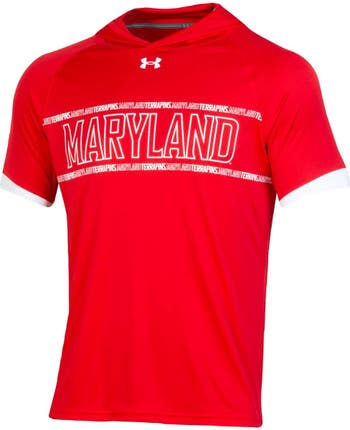Under Armour Men's White Maryland Terrapins On Court Performance Basketball  Hooded Raglan Shooting T-shirt