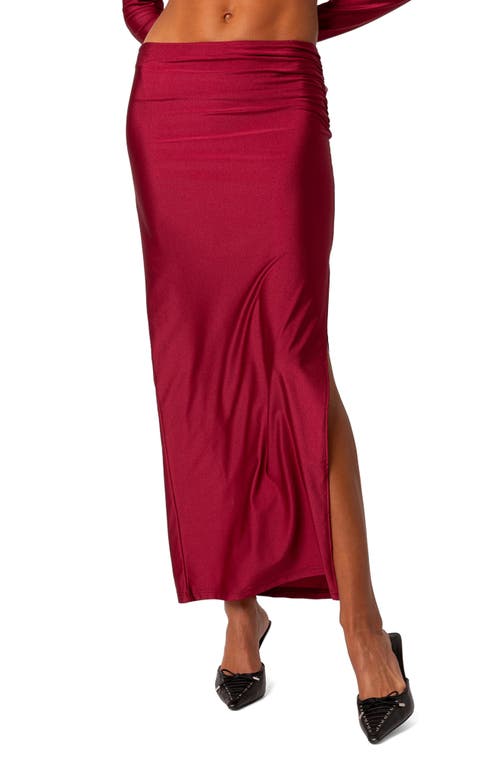 EDIKTED Reema Shiny Slit Maxi Skirt Red at Nordstrom,