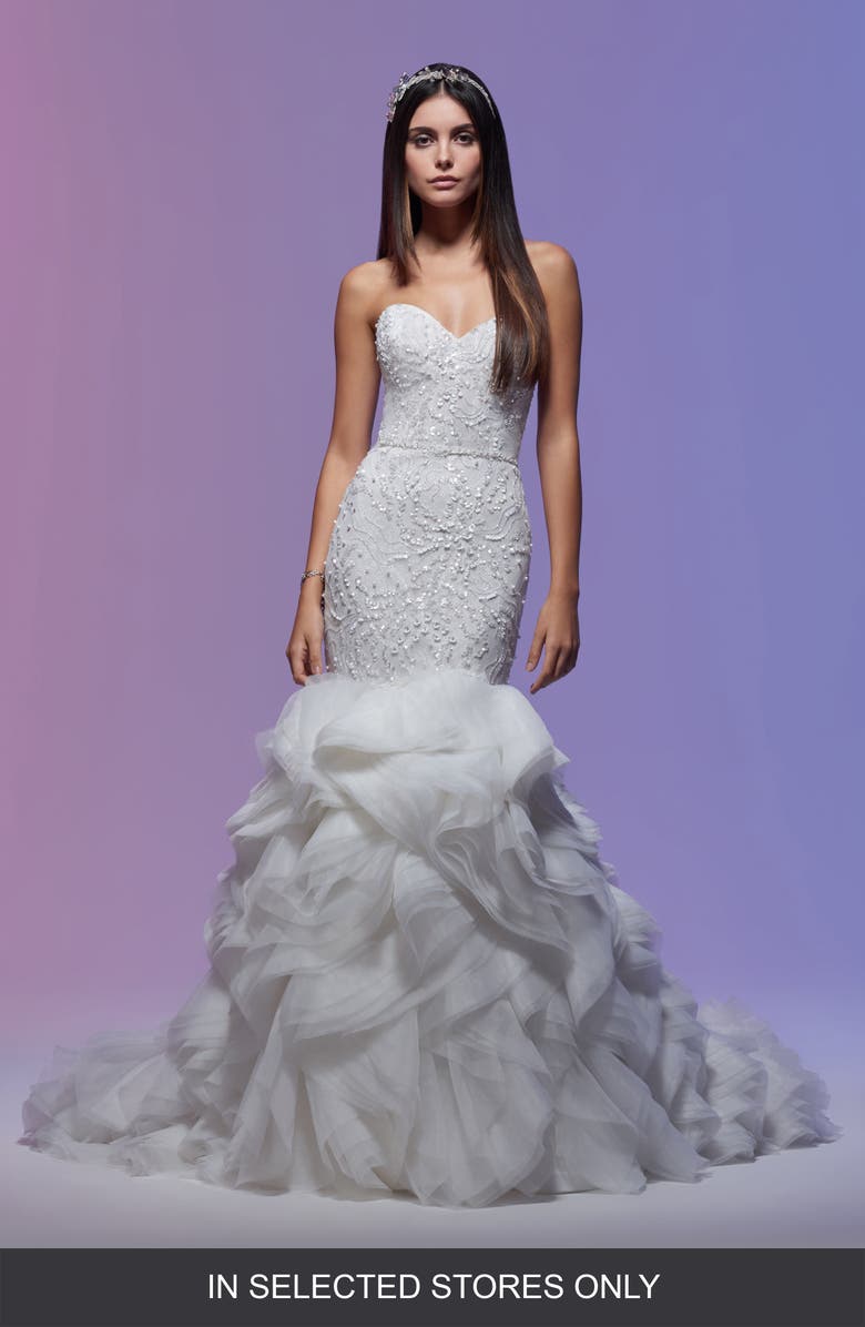 Lazaro Stephanie Beaded Strapless Organza Mermaid Wedding Dress