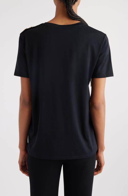 Shop Balmain Button Shoulder Cotton Logo Graphic T-shirt In Eab Black/white