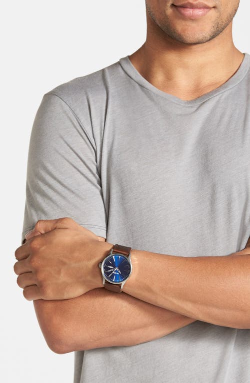 Nixon The Sentry Leather Strap Watch, 42mm In Brown/blue