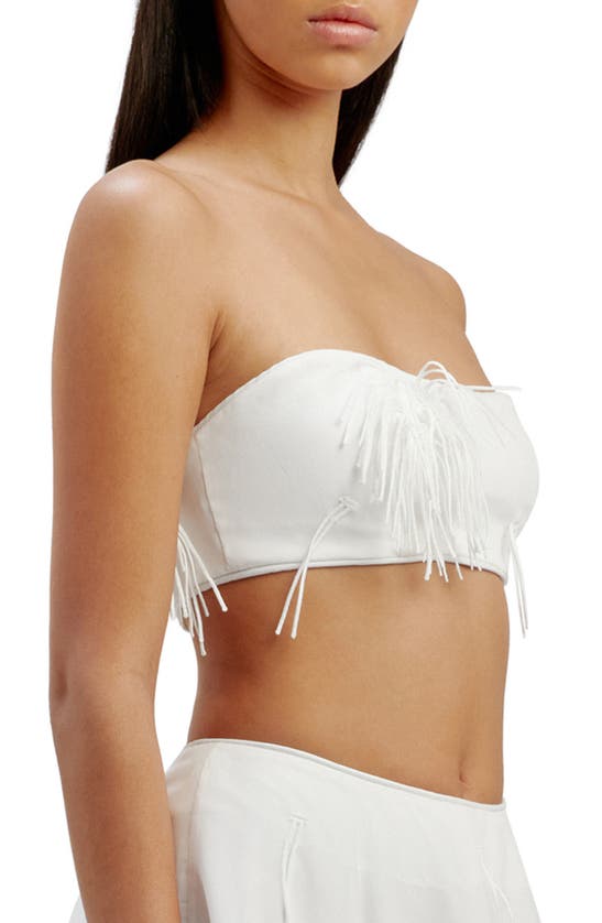 Shop Bardot Marcelle Fringe Accent Bandeau Crop Top In Orchid White