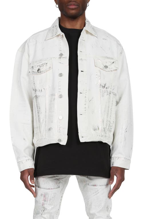 PURPLE BRAND White X-Ray Iridescent Bomber Jacket in Wave Foil