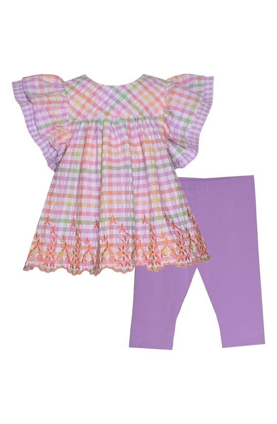 Bonnie Jean Kids' Embroidered Seersucker Top & Pants Set In Purple Multi