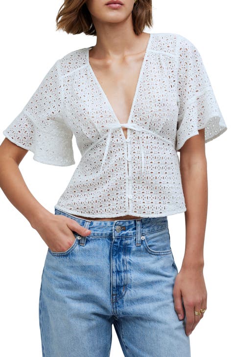 Eyelet Tie Front Top