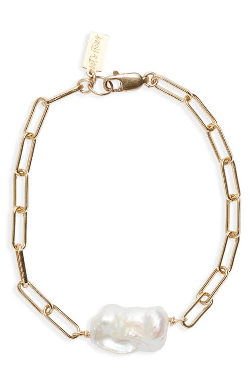 Carinne Freshwater Pearl Charm Paperclip Chain Bracelet in Gold