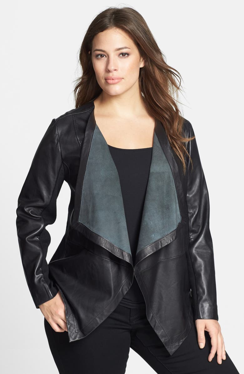 Sejour Waterfall Front Leather Jacket (Plus Size) | Nordstrom