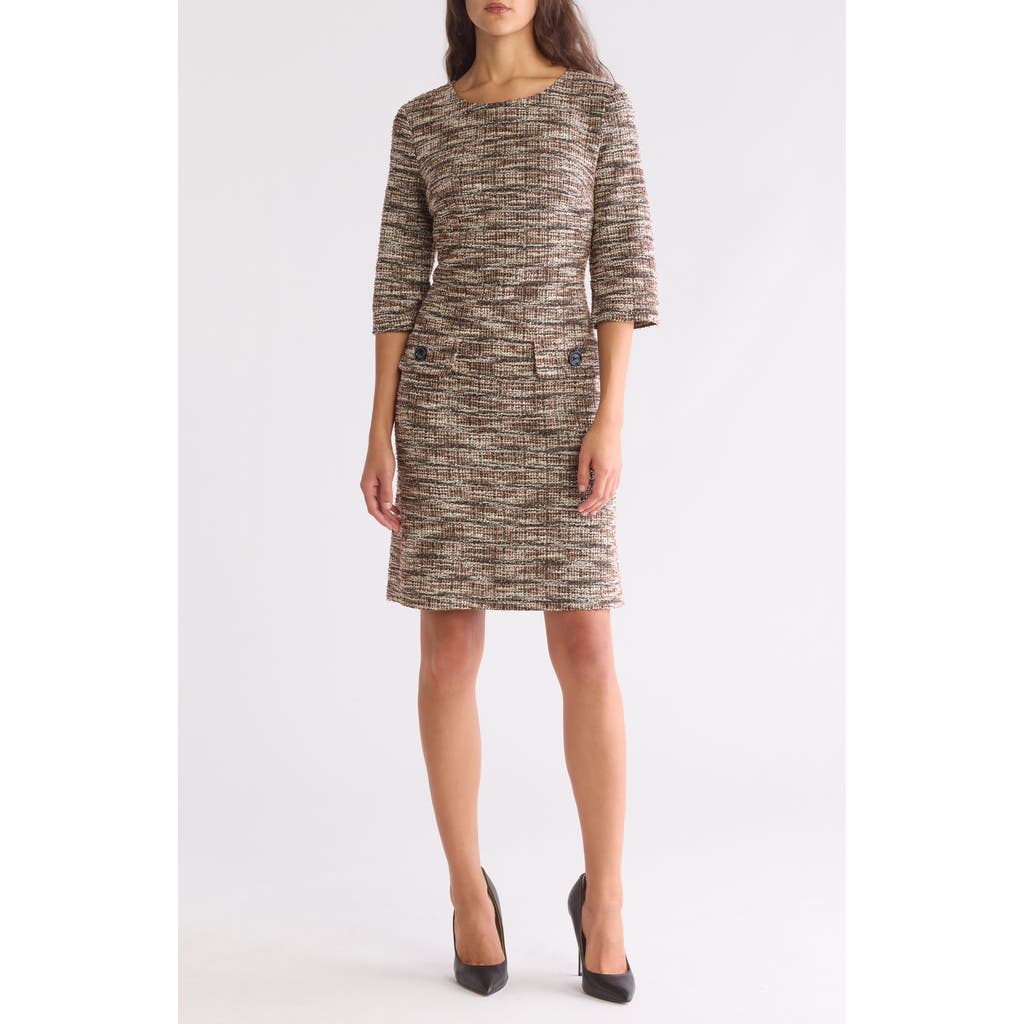 Connected Apparel Three Quarter Sleeve Shift Dress In Spice