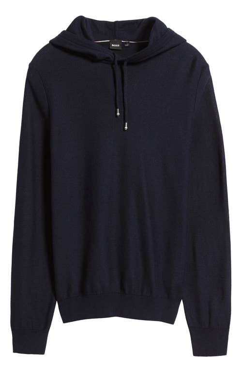 Shop Hugo Boss Boss Trapani Mesh Sweater Hoodie In Dark Blue