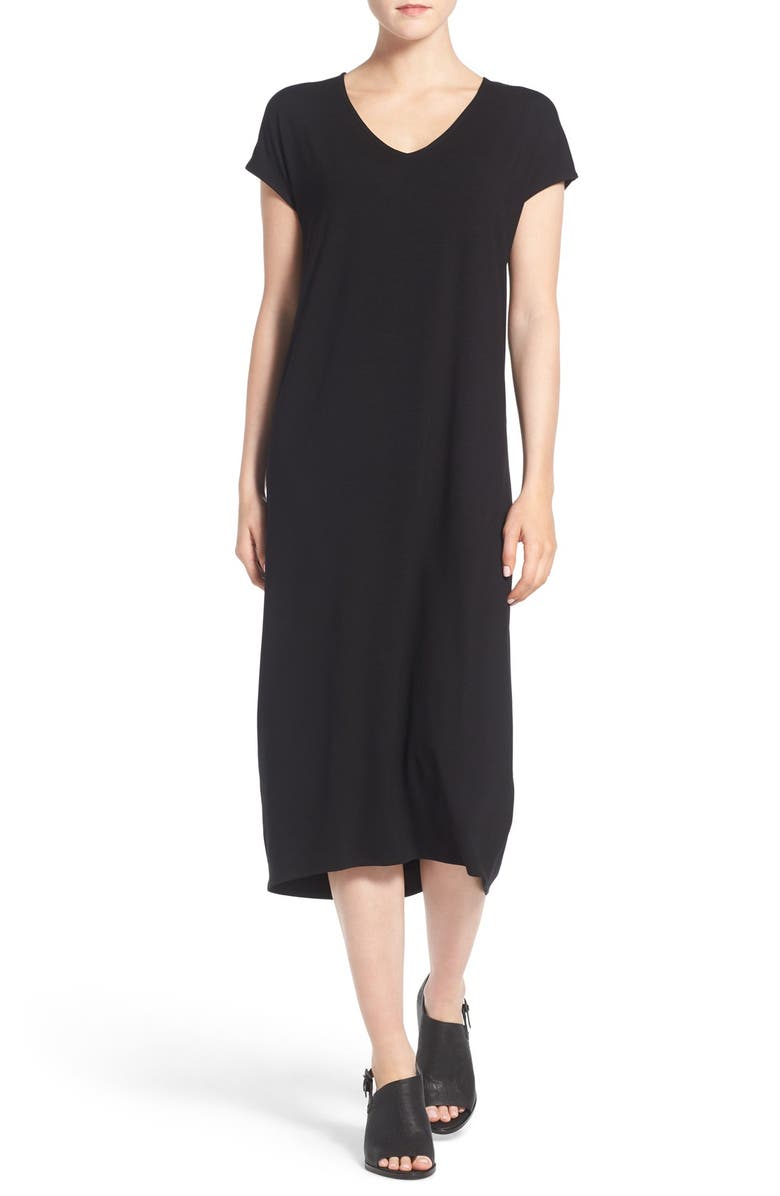 Eileen Fisher Jersey V-Neck Calf Length Dress | Nordstrom