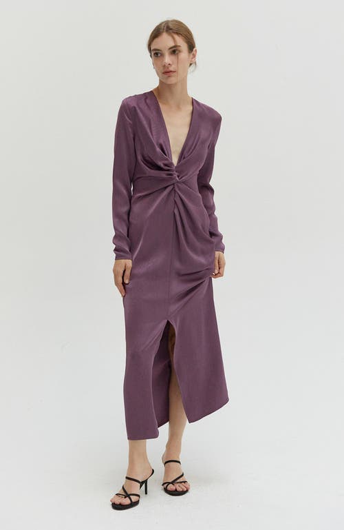 Crescent Textured Satin Midi Dress In Fig