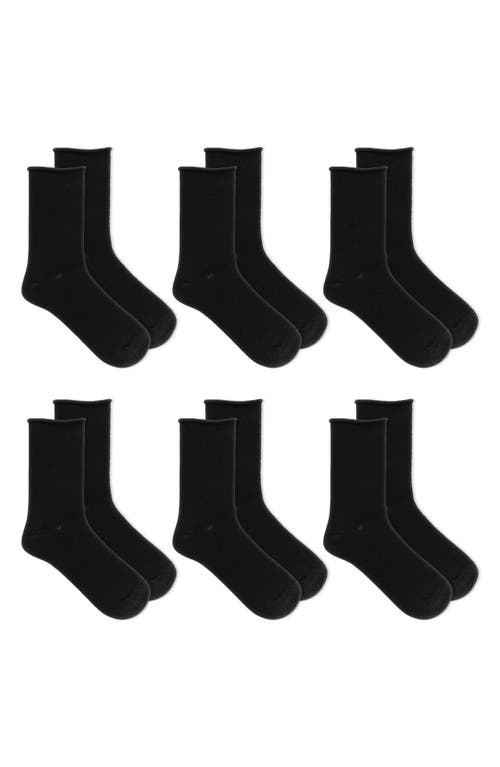 6-Pack Rib Crew Socks in Black