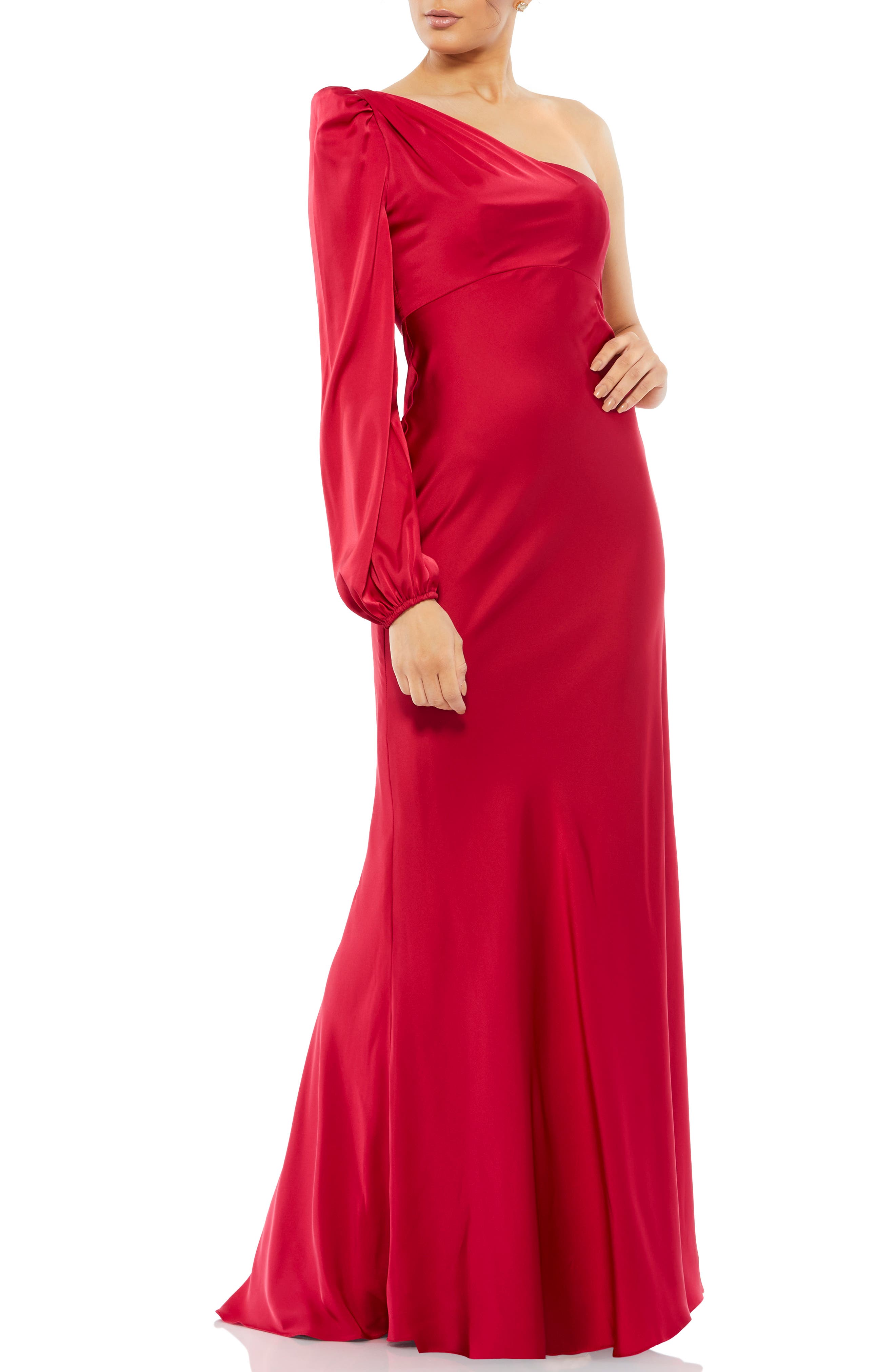 one shoulder column gown