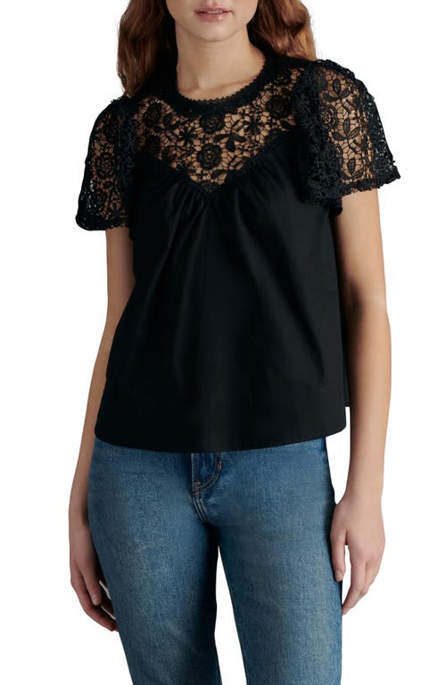 Shop Steve Madden Fraisa Floral Lace Illusion Cotton Top In Black