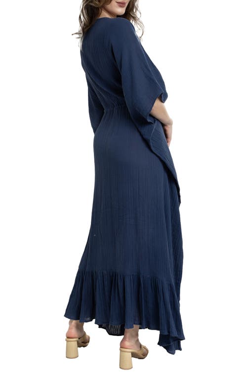 Shop Saachi Colorful Crochet V-neck Cover-up Kaftan In Navy