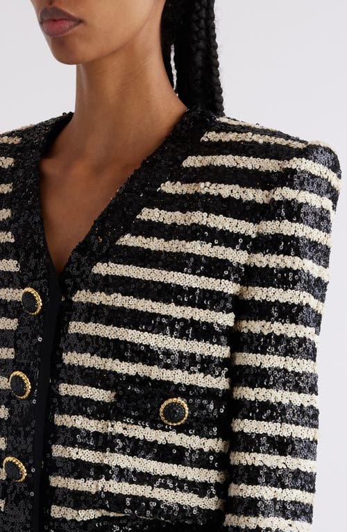 Shop Balmain Stripe Sequin Jacket In Black/white