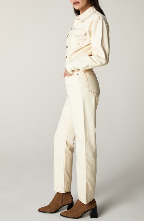 Shop Unpublished Simone Long Sleeve Denim Jumpsuit In Cream