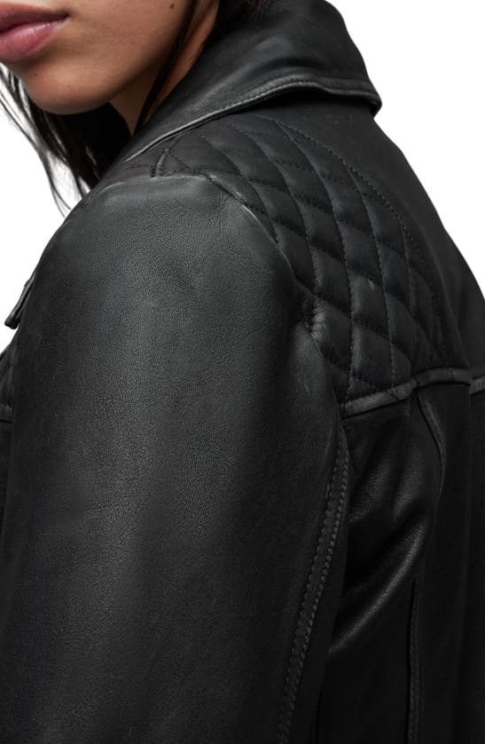 Shop Allsaints Cargo Distressed Leather Biker Jacket In Black/ Grey