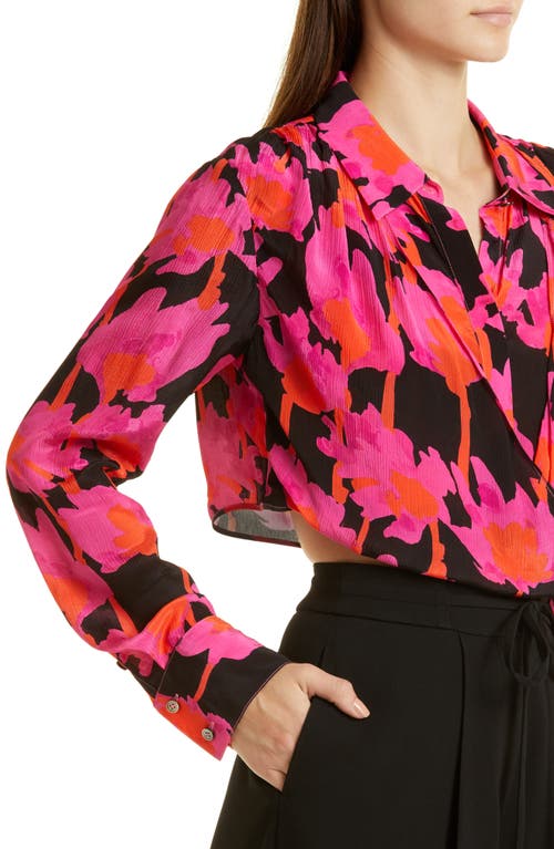 Shop Jason Wu Draped Front Crop Blouse In Black/pink Multi