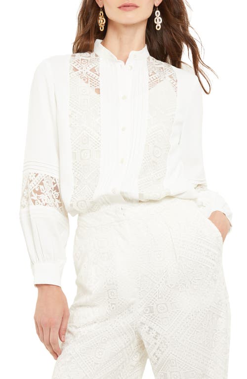 Misook Lace Trim Crêpe de Chine Shirt in White at Nordstrom, Size Small