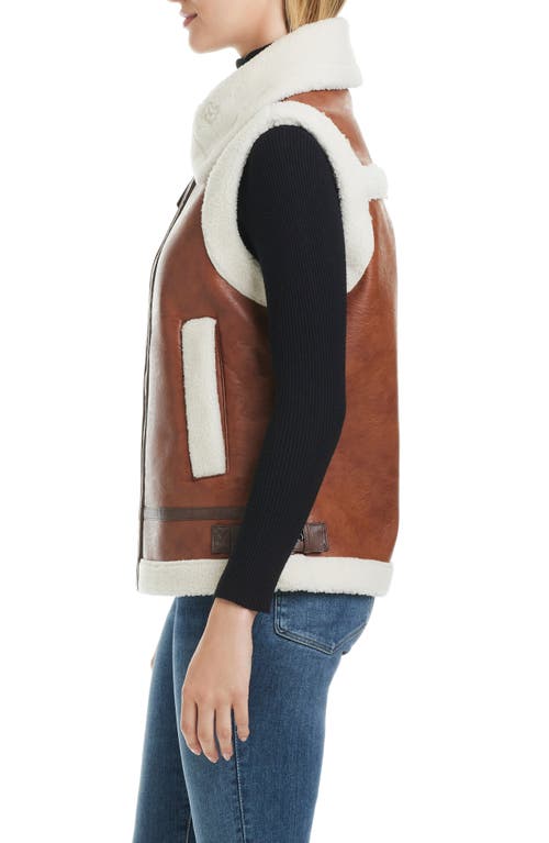Sanctuary Faux Shearling Vest In Cognac/cream
