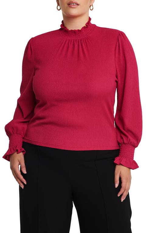 Shop Estelle Zinnia Shirred Long Sleeve Top In Fuchsia