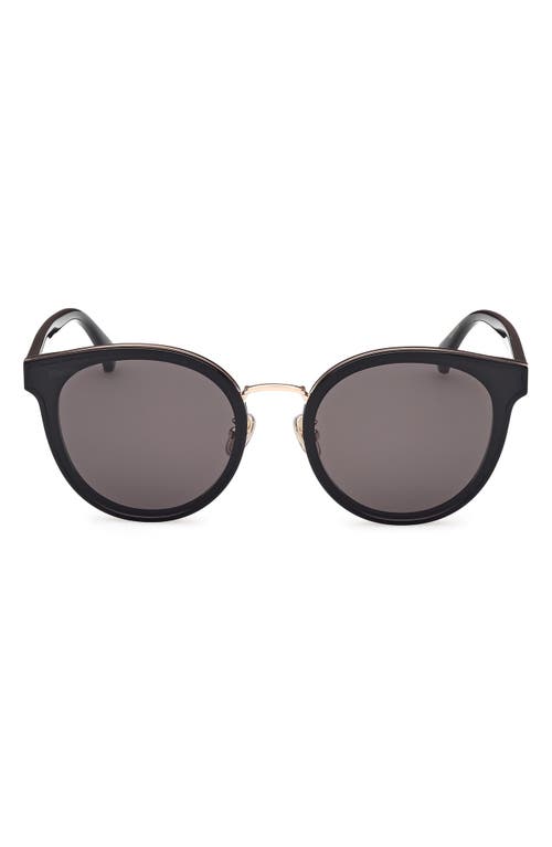 Shop Max Mara 63mm Oversize Round Sunglasses In Shiny Black/smoke