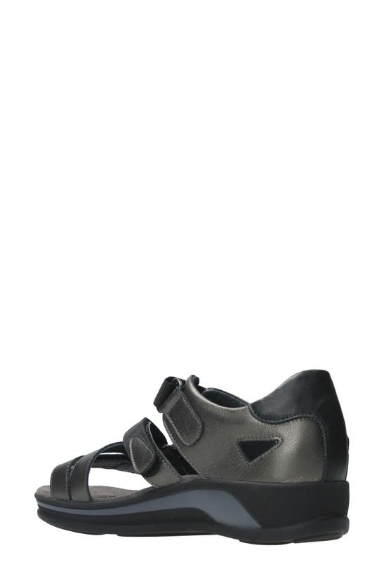 Shop Wolky Desh Ankle Strap Wedge Sandal In Inox Leather