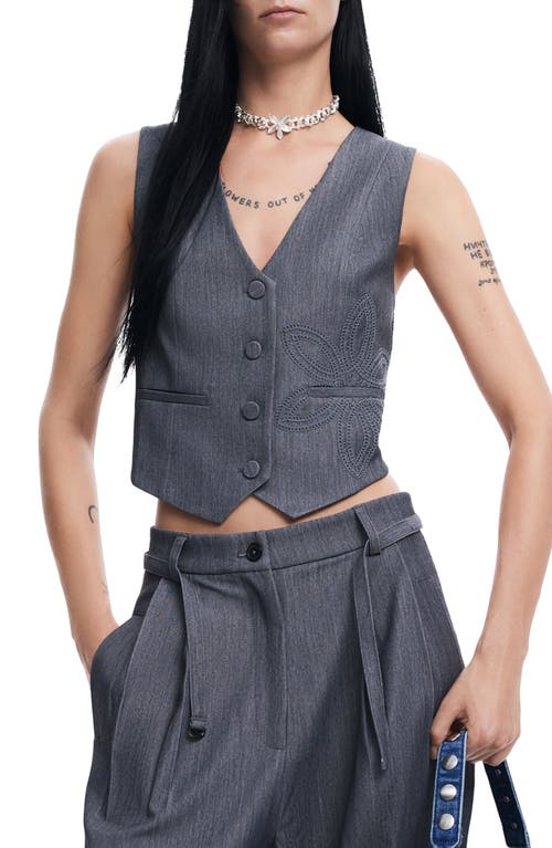 Shop Desigual Bruselas Crop Vest In Black Grey