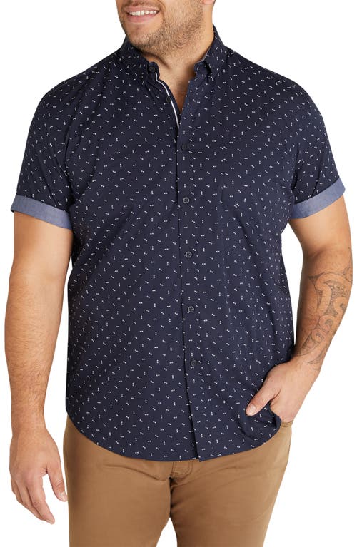 Johnny Bigg Benson Arrow Print Stretch Short Sleeve Button-Down Shirt Navy at Nordstrom,