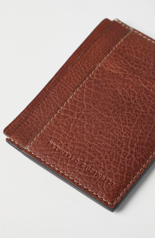 Shop Brunello Cucinelli Grained Calfskin Slim Card Holder In Copper