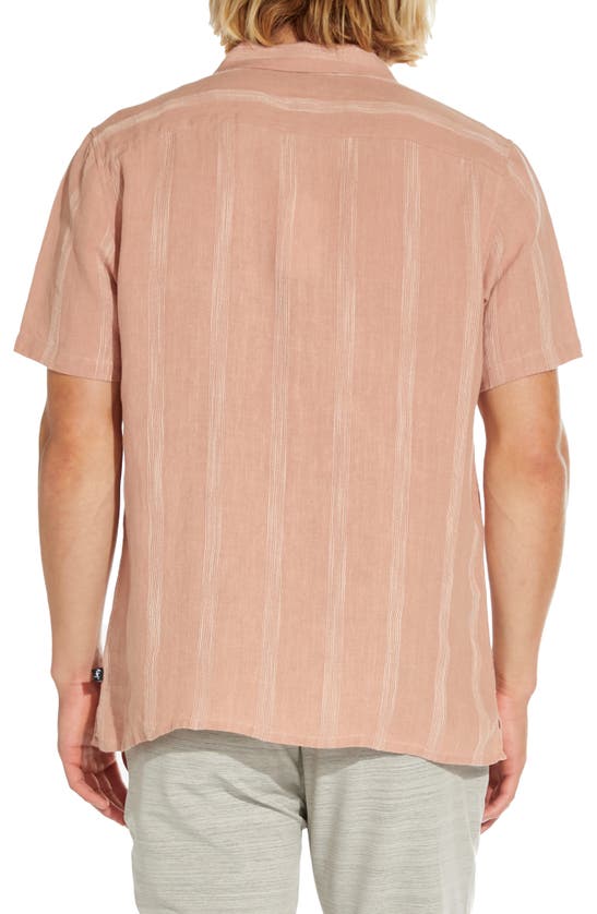 Shop Civil Society Tonal Texture Short Sleeve Linen & Cotton Blend Button-up Shirt In Dusty Pink