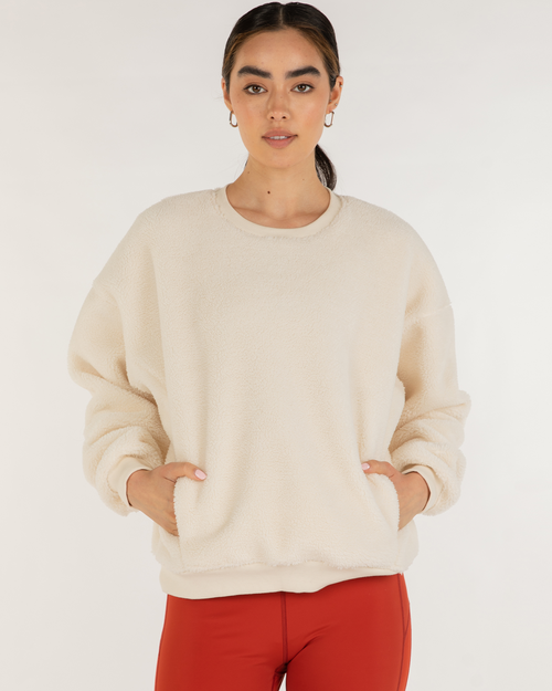 Shop Rebody Active Teddy Micro Fleece Lined Sweatshirt In Bone