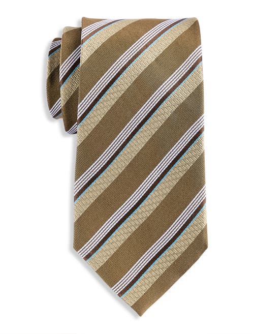 Oak Hill Premium By Dxl Oak Hill Premium Striped Silk Tie In Tan