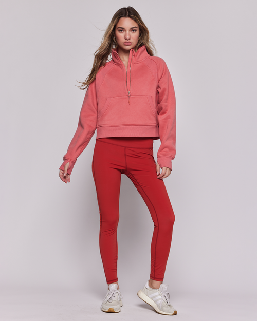 Shop Rebody Active Effortless Fleece Crop Half Zip Sweatshirt In Goji Berry