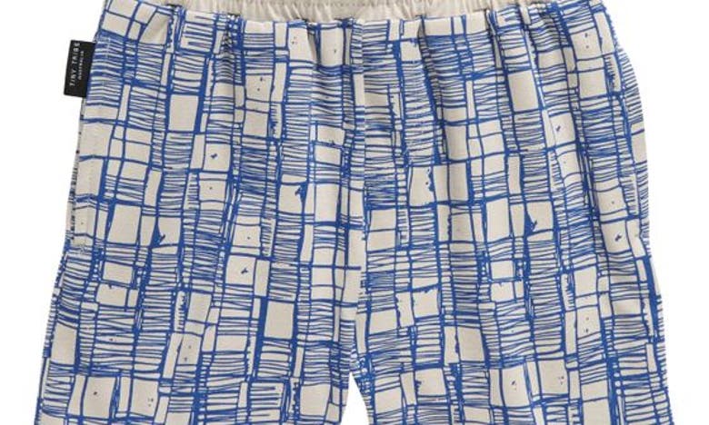 Shop Tiny Tribe Kids' Sketch Print Pull-on Shorts In Light Grey/ Blue Grid