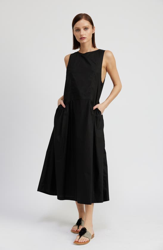 Shop En Saison Charlie Tie Back Cotton Midi Dress In Black