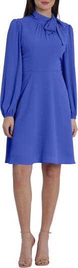Maggy London Catalina Tie Neck Long Sleeve Fit & Flare Crepe Dress ...